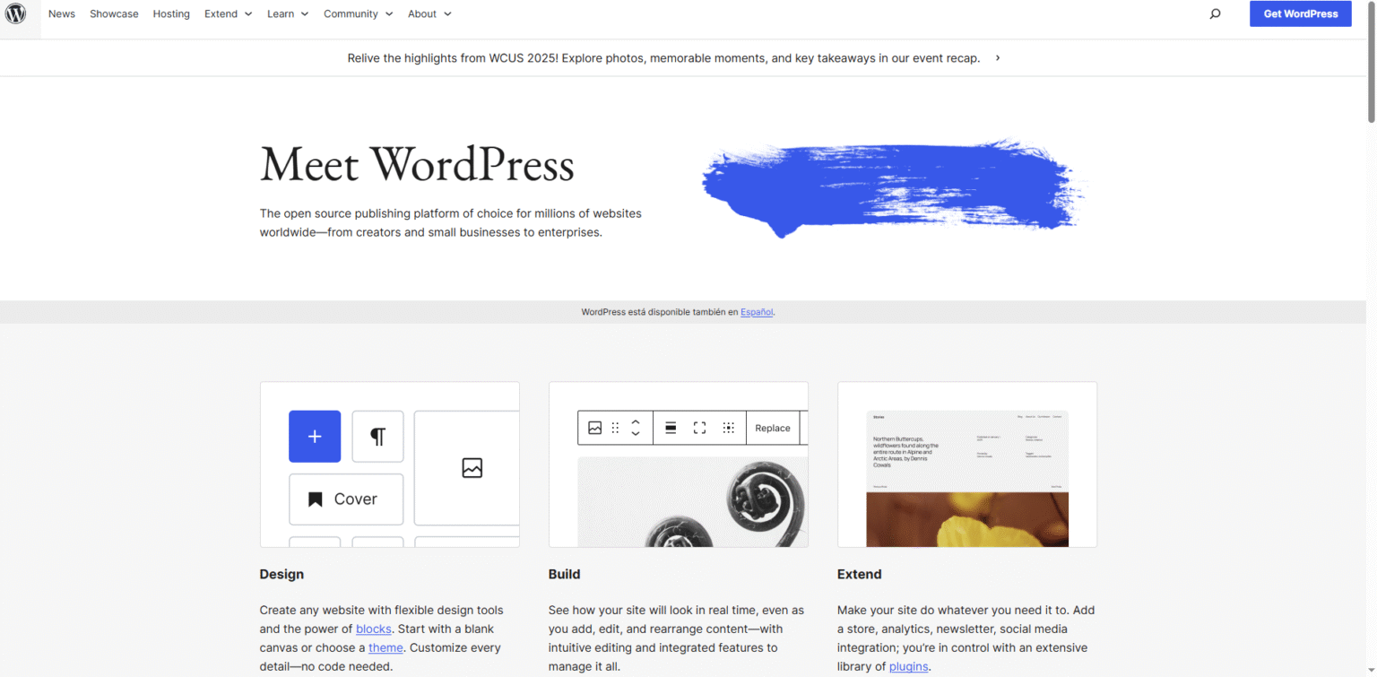 WordPress homepage